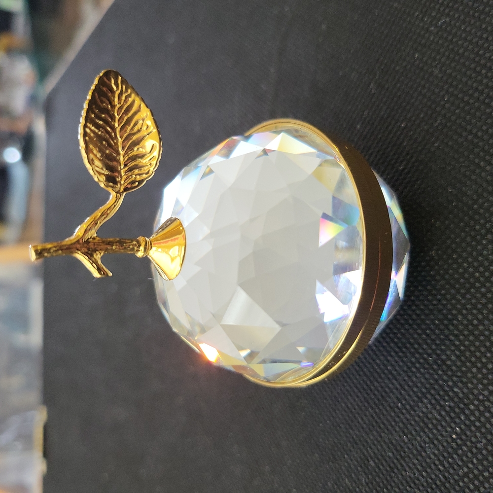 Genuine Swarovski Crystal Apple Mirror w/ Gold Leaf Signed Opens